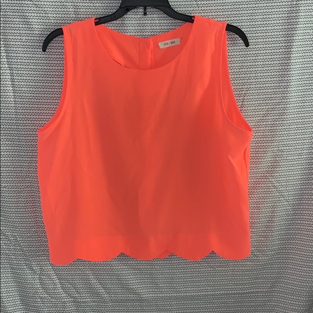 Bright Coral Crop Top with Scalloped edges!